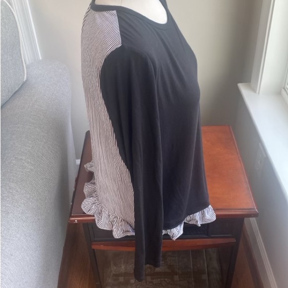 Kate Spade Broome Street spring black & white mix media top with ruffle medium - Picture 5 of 11